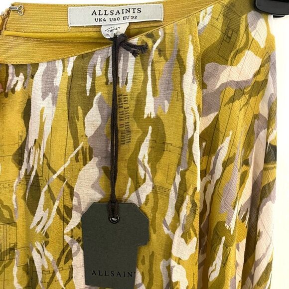 ALL SAINTS Slvina Hi-Low Skirt with mini skirt liner Yellow Pattern Size 0 NWT - Picture 5 of 10